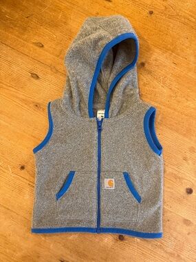 Carhartt Kids Gray Fleece Hooded Vest with Blue Trim